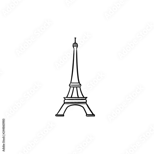 Eiffel Tower hand drawn outline doodle icon. France and landmark, tourism and architecture, famous concept. Vector sketch illustration for print, web, mobile and infographics on white background.
