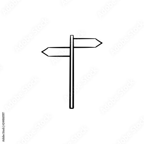 Direction sign hand drawn outline doodle icon. Signpost, guide and navigation, travel direction concept. Vector sketch illustration for print, web, mobile and infographics on white background.