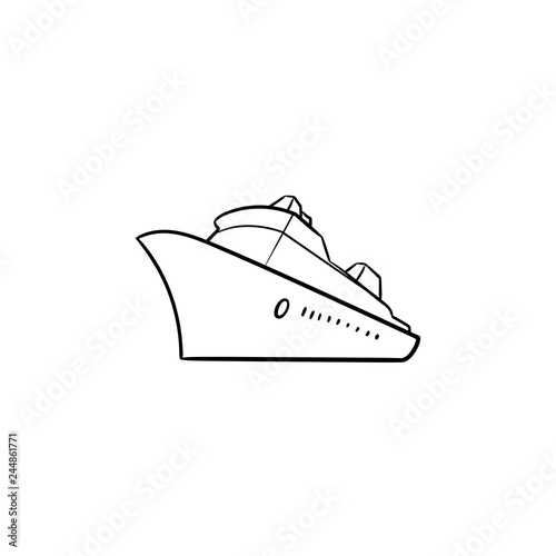 Sea cruise ship hand drawn outline doodle icon. Passenger cruise liner tour, holidays ship travel concept. Vector sketch illustration for print, web, mobile and infographics on white background.