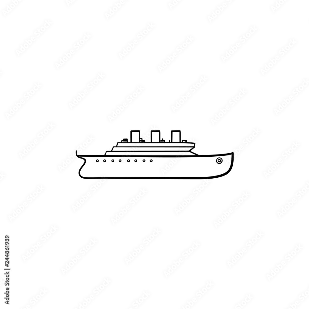 Ship hand drawn outline doodle icon. Cargo container, shipping and delivery, transportation concept. Vector sketch illustration for print, web, mobile and infographics on white background.