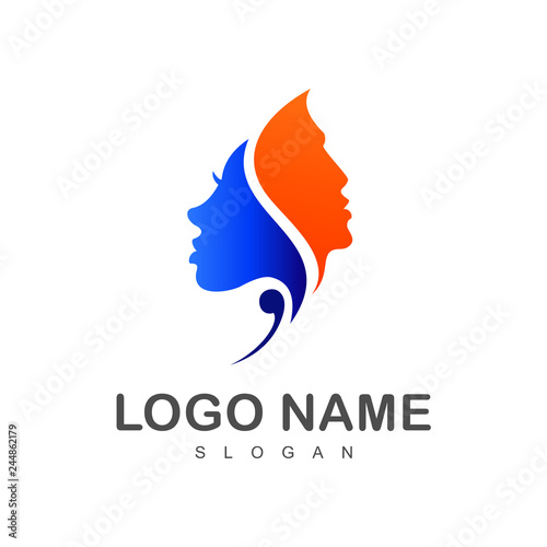people couple logo, woman and man face silhouette