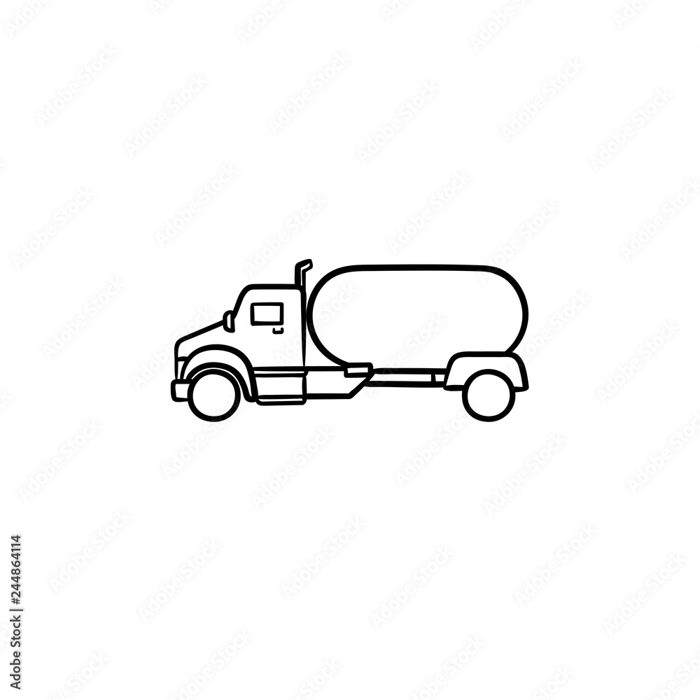 Fuel truck hand drawn outline doodle icon. Tanker truck, gasoline station and fuel delivery, cistern concept. Vector sketch illustration for print, web, mobile and infographics on white background.