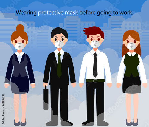 Officer wearing protective mask before going to work