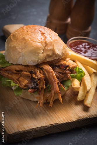 Pulled pork burger sandwich photo