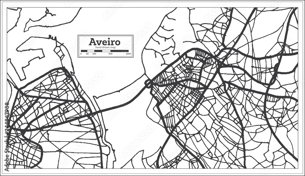 Aveiro Portugal City Map in Retro Style. Outline Map.