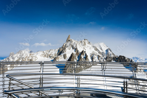 Mont Blanc Cable Car Courmayeur, Aosta Valley, Italy. The Alps eighth wonder of the world, panoramic view from the 360 terrace.