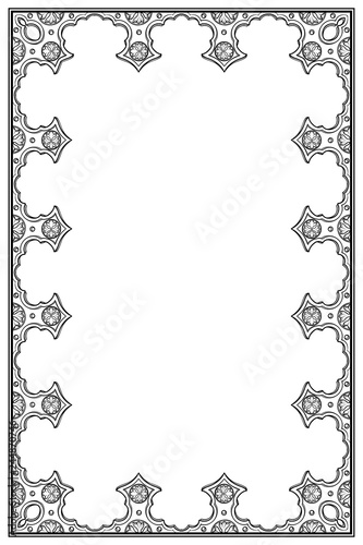 Medieval manuscript style rectangular frame. Vertical orientation. Black drawing isolated on white background. EPS10 vector illustration