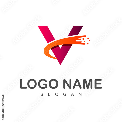 swoosh letter v logo, modern letter v logo design