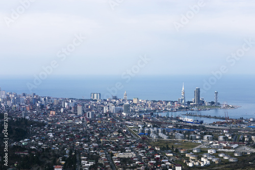 Panoramic view of Batumi. Urbanistic cityscape with sea view from hill. © Elena
