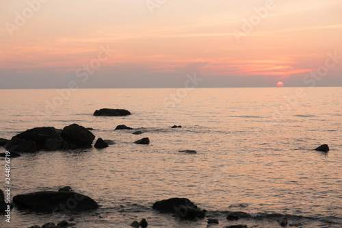 The sea sunset. Pink landscape.