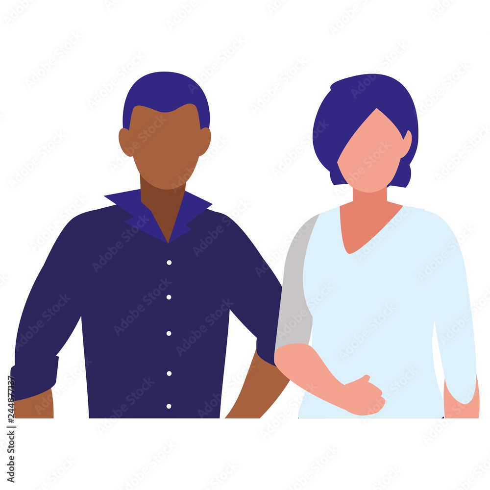 Fototapeta premium young interracial couple avatars characters