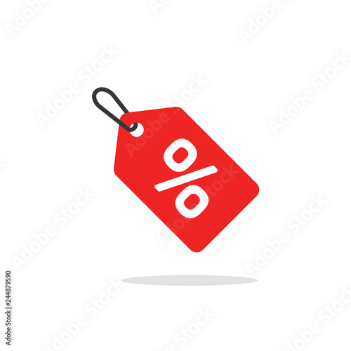 Sale tag icon vector, flat cartoon discount label red colored on rope, clearance symbol, special deal clearance sale tab isolated
