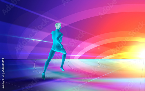 Man running in colorful background  hi-tech illustration