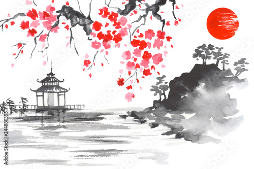 Affiche de tourisme japonais: impression d'annonce japonaise rouge –  Pimlico Prints