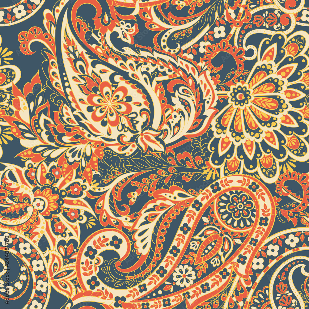 Paisley Floral oriental ethnic Pattern. Seamless Ornamental Indian fabric patterns.