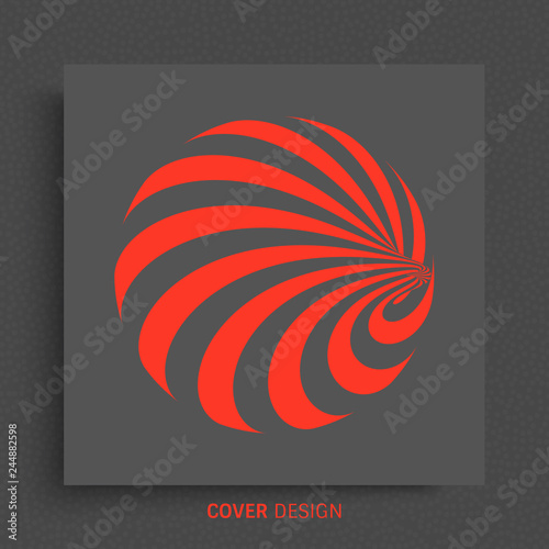 Sphere with lines. Black and red design. Pattern with optical illusion. Abstract 3D geometrical background. Vector illustration.
