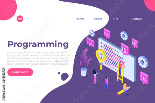 Programming Software or app development isometric concept, big data processing. Vector  illustration