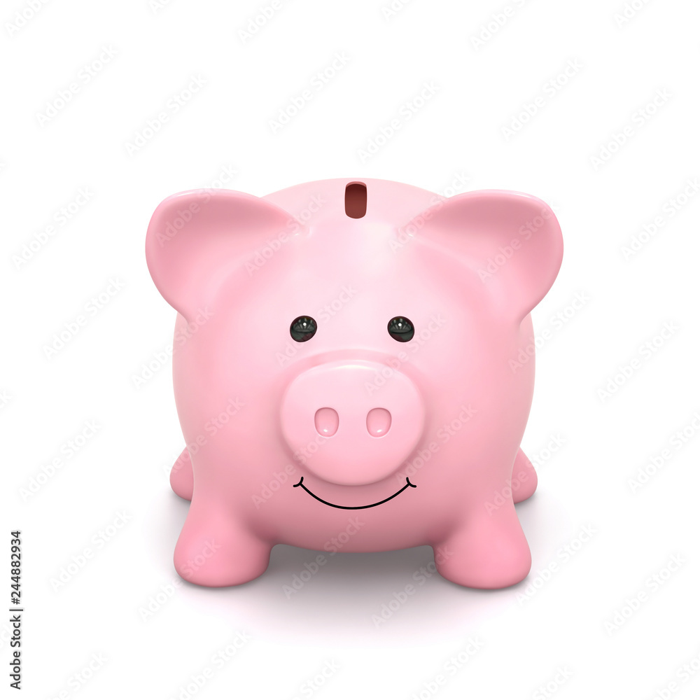 Happy piggy bank isolated on white. Clipping path included Happy piggy bank isolated on white. Clipping path included