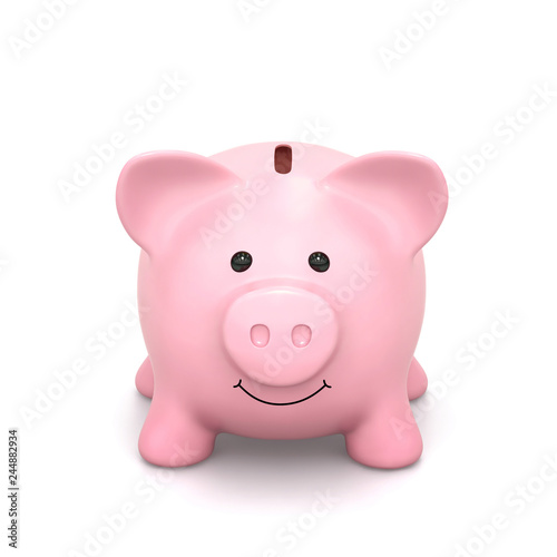 Happy piggy bank  isolated on white. Clipping path included