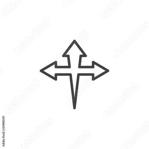 Three way arrow cross line icon. linear style sign for mobile concept and web design. Road breaks outline vector icon. Symbol, logo illustration. Pixel perfect vector graphics