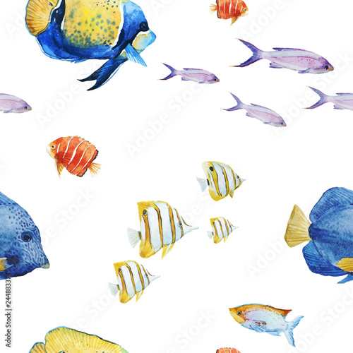 Watercolor sea life vector pattern