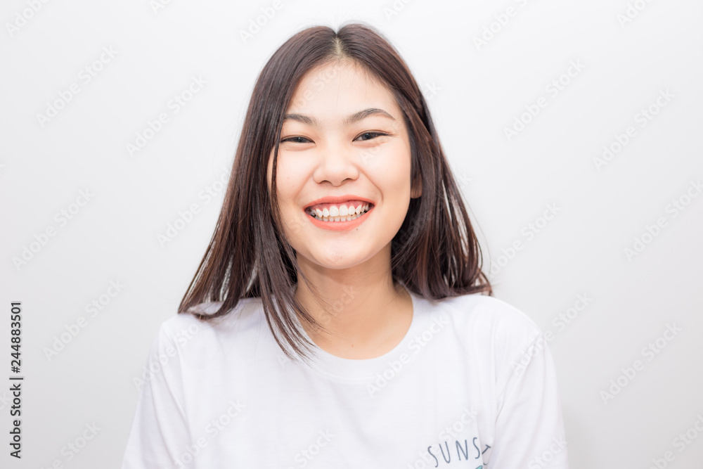 Asian beautiful healthy women black hair on white background Asian beautiful healthy women black hair on white background