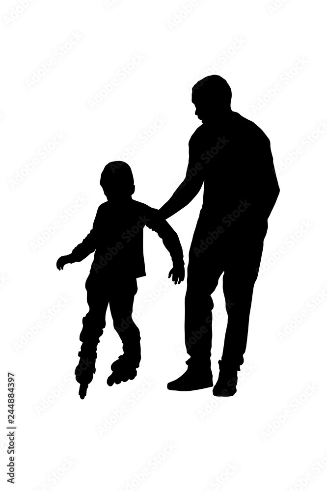 Father helps son with roller skating