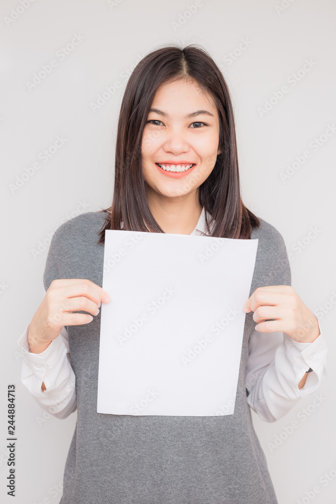 Business young asian women holding blank bill board a4 paper Business young asian women holding blank bill board a4 paper