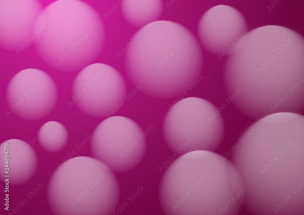 Balloons, bubbles and balls, blurry on pink background, vector illustration