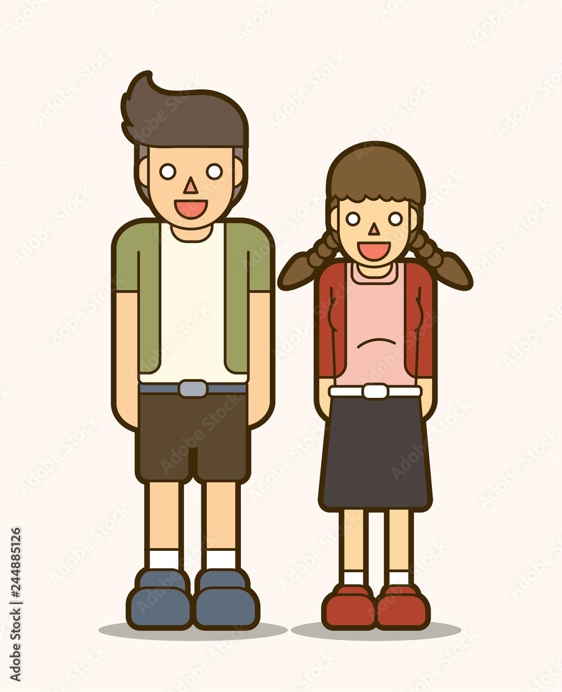 Couple teen standing, Happy cartoon graphic vector Couple teen standing, Happy cartoon graphic vector