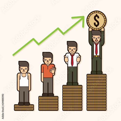 Never give up, Poor to millionaire, Business growth up, How to success icon graphic vector.