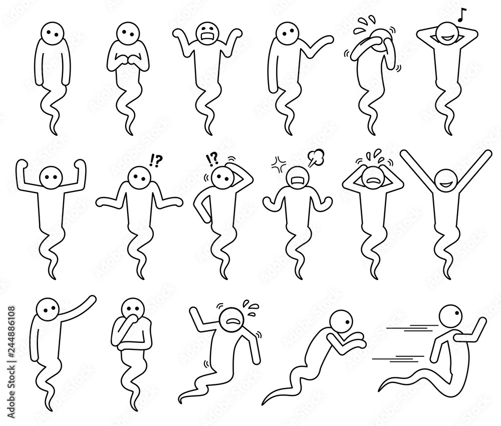 Ghost basic poses and postures. Set of icons depict white soul and spirit in different actions and emotions. Ghost basic poses and postures. Set of icons depict white soul and spirit in different actions and emotions.