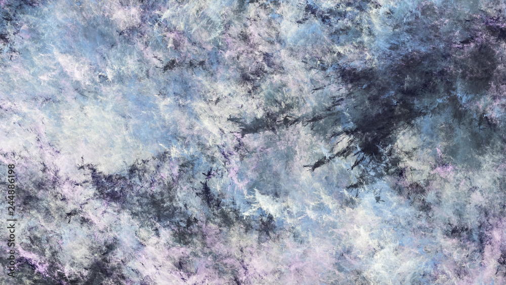 Abstract surreal blue and grey clouds. Expressive brush strokes. Fractal background. 3d rendering.
