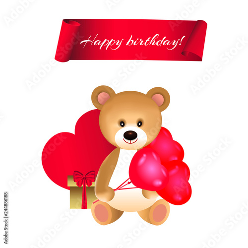 Bear with red balloons happy birthday © Ella