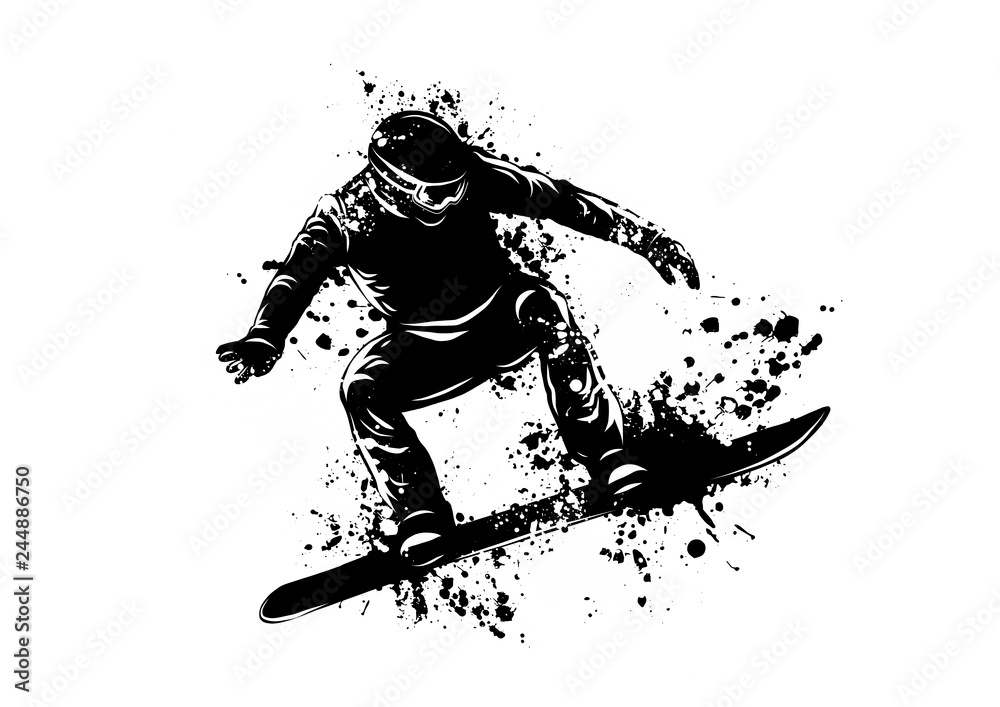 Fotografia Silhouette of a snowboarder jumping. Vector illustration su