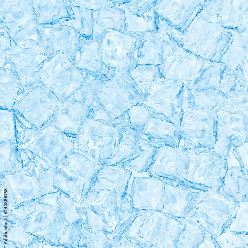 Background from large ice cubes of blue color. 3d illustration
