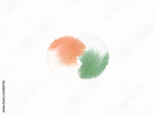 Orange and green color brushing like yin yang symbol by watercolor. Balancing sign background by digital art painting