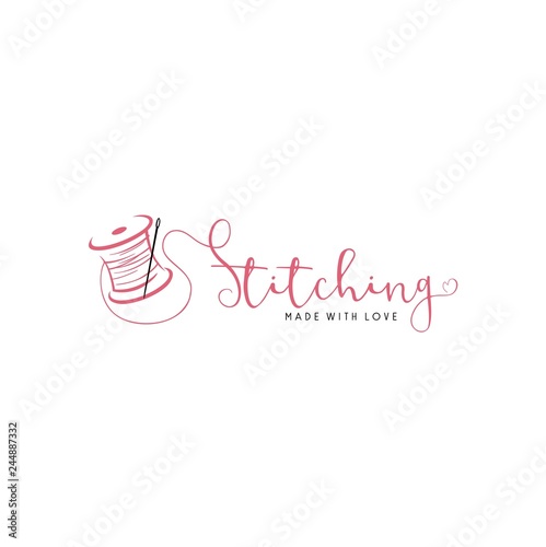 Tailor Sewing Vintage, Needle, Yarn, Fashion Retro Simple Logo Template