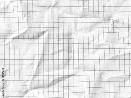White grid math paper wrinkled texture background