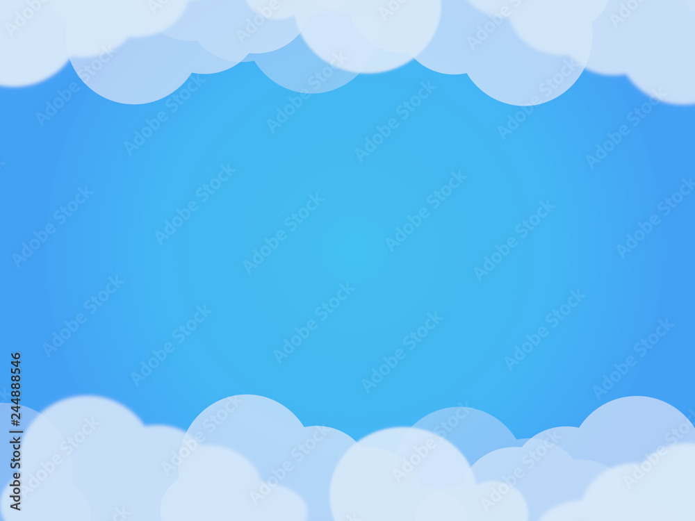 White and transparent clouds on blue gradient sky background.