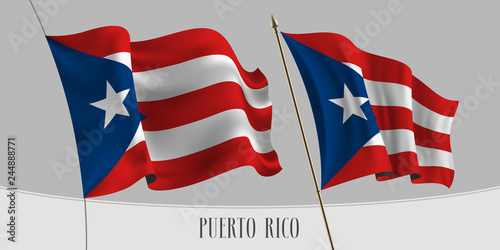 Set of Puerto Rico waving flag on isolated background vector illustration