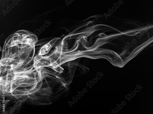 Movement of black and white smoke on black background, darkness concept