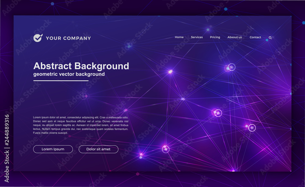 Trendy abstract technology background for your landing page design. Minimal background for website designs. Trendy blue, purple gradient background. Artificial intelligence technology background.