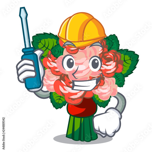Automotive flower bouquet placed on glass cartoon
