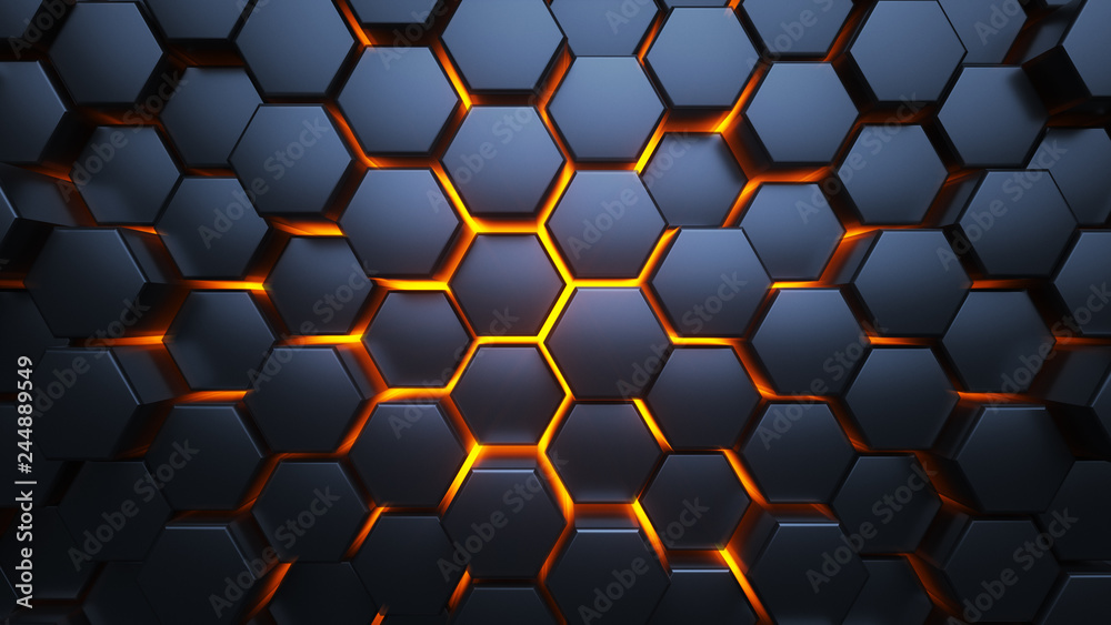 Blue and orange hexagons. Modern background. 3d illustration. Blue and orange hexagons. Modern background. 3d illustration.