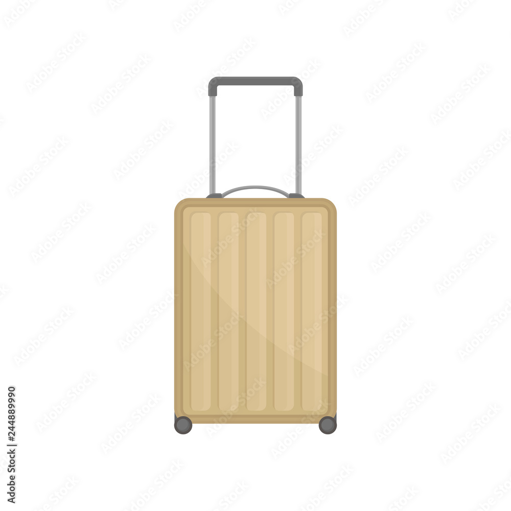 Plastic suitcase with telescopic handle and wheels. Large beige travel bag.  Luggage of traveler. Flat vector icon Stock Vector | Adobe Stock