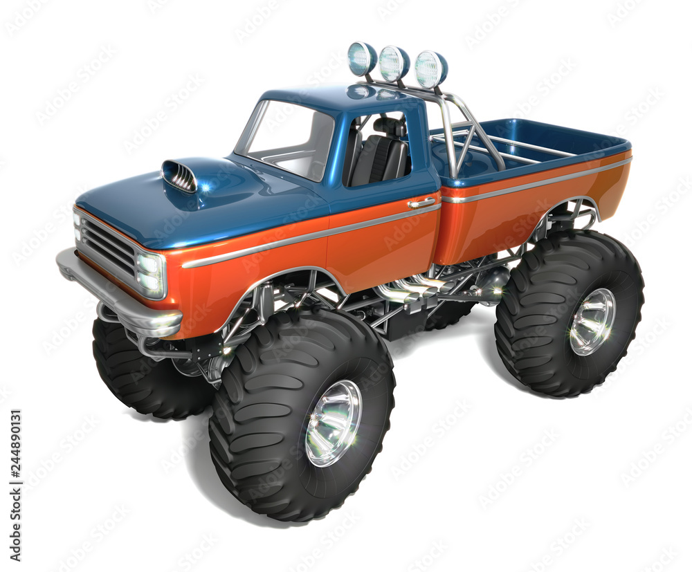 Monster truck. Big foot. 3d illustration isolated on white