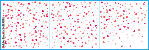 Red hearts confetti celebrations. Simple festive modern design. Holiday vector. Set 3 in 1
