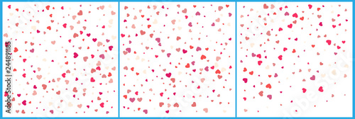 Red hearts confetti celebrations. Simple festive modern design. Holiday vector. Set 3 in 1