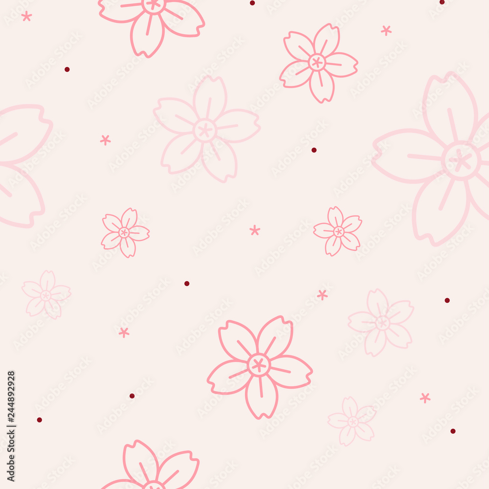 Plakat Pink floral pattern on beige background